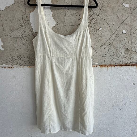 Minimalist Linen Blend Beige Mini Dress Cotton On Adjustable Straps Size S NWT - Picture 2 of 10